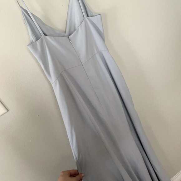 Dessy Collections light blue v-neck spaghetti straps maxi dress side slit formal - Picture 6 of 6